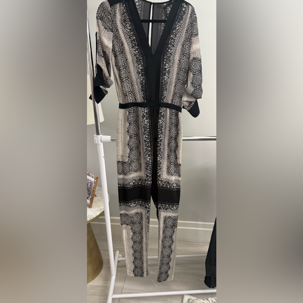 BCBG Black and Gray Patterned Jumpsuit